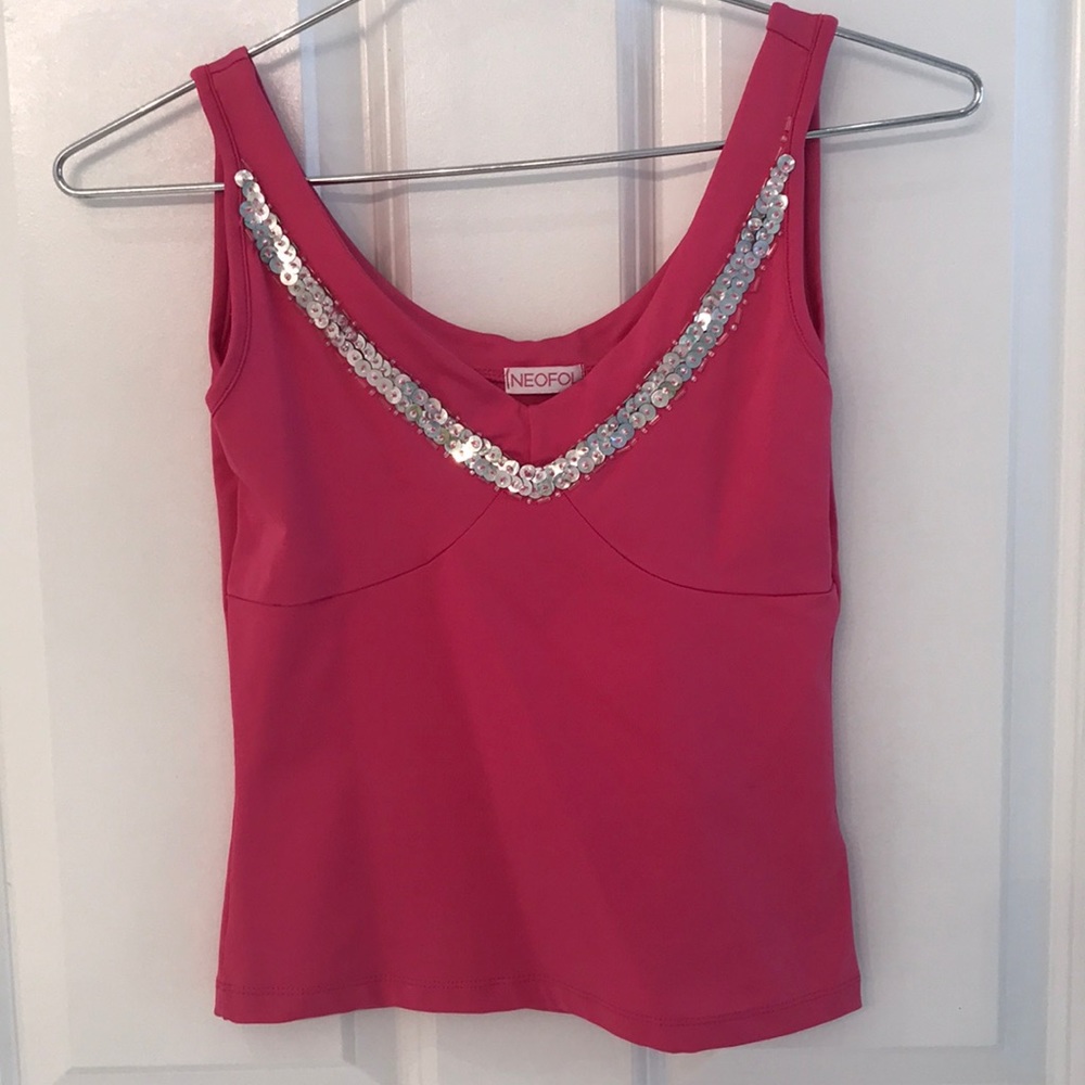 New Neocolonial hot pink top with silver sequins